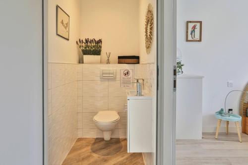 a bathroom with a toilet and a sink at L'échappé Belle du Bessay in Avrillé