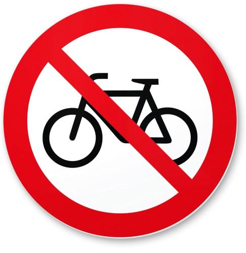 a red prohibitory sign with a bike on it at Sirena Vista Lago in Stresa