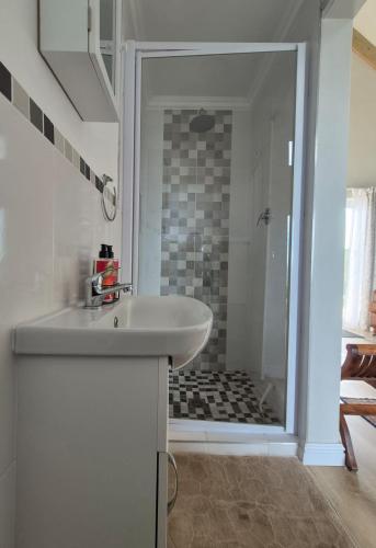 a bathroom with a sink and a shower at Guests at 32 Nautilus Bay in Dana Bay