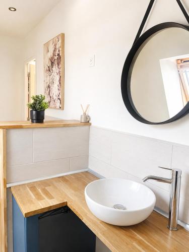 a bathroom with a sink and a mirror at Bel appartement 2 chambres in Ham