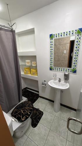 a bathroom with a toilet and a sink at Gold House Premium in Quito