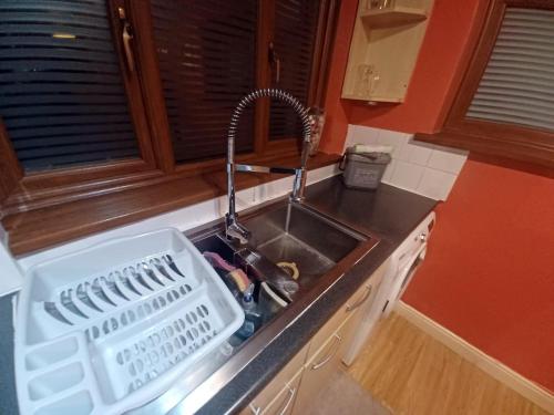 a kitchen sink with a dish drying rack in it at The Rose in Grays Thurrock