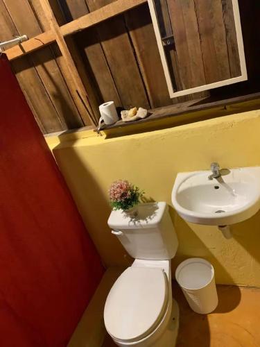 a bathroom with a toilet and a sink at Quisqueya in Arroyo Chico Arriba