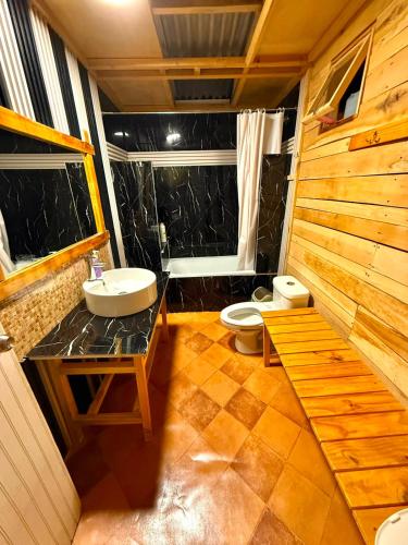 a bathroom with a sink and a toilet at Isla Yu Patagonia 2 in Puerto Natales