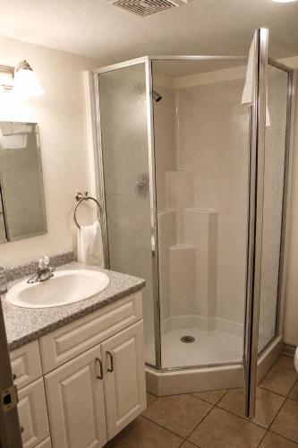 a bathroom with a shower and a sink at JACKSON HOLE HIDEAWAY in Jackson