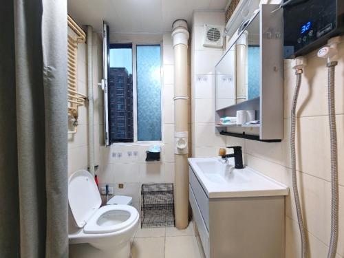 a small bathroom with a toilet and a sink at Times International in Beijing