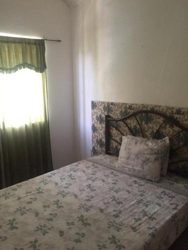 a bedroom with a large bed with a pillow and a window at Casa con alberca!! Ixtapa Zihuatanejo in Zihuatanejo
