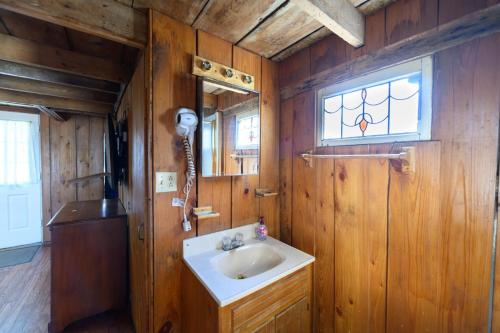 a bathroom with a sink and a mirror at Turn On Inn in Lake Village