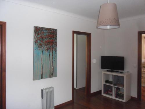 una stanza con una televisione e un dipinto sul muro di Casas DeCá & DeLá a Ponte de Lima