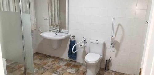 a bathroom with a toilet and a sink at A Casa da Zalaroia, para amantes de la naturaleza in San Mamed