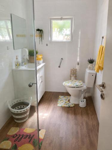 a bathroom with a toilet and a sink at Casa de Limon - צימרים וסוויטות בוטיק בגליל in Sede Eli‘ezer