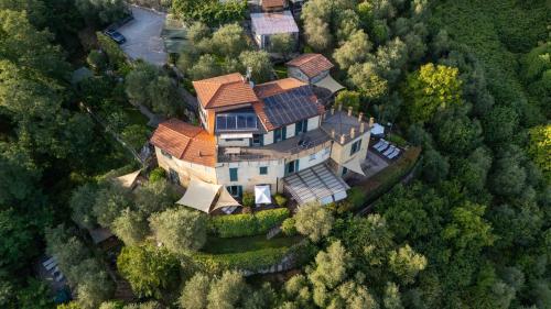 an overhead view of a large house in the woods at Villa Paggi Country House in Carasco