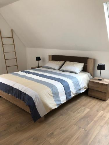 a bedroom with a large bed with two night stands at Spacious apartment in an authentic Mansion in Brussels