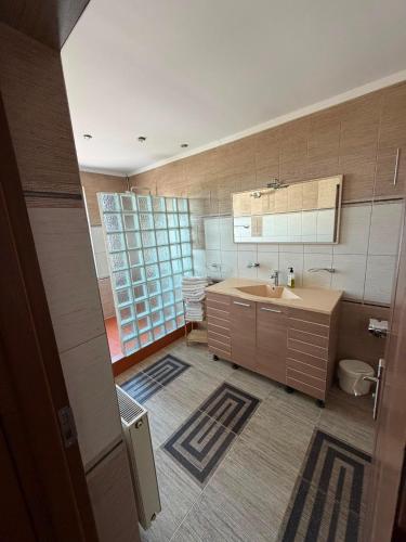 a bathroom with a sink and a toilet in it at Casa Doros in Eforie Sud