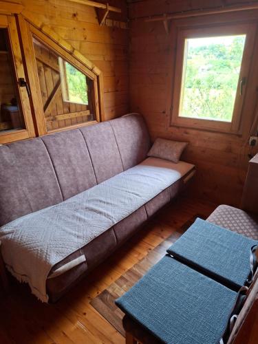 a living room with a couch in a log cabin at Mateva vikendica in Berane