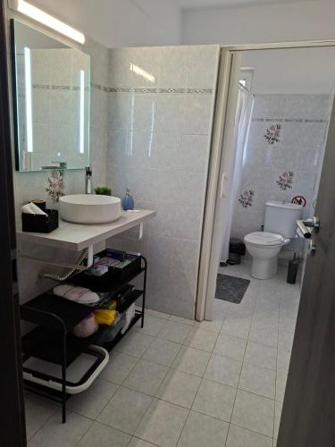 a bathroom with a sink and a toilet at Renas home in Anavyssos