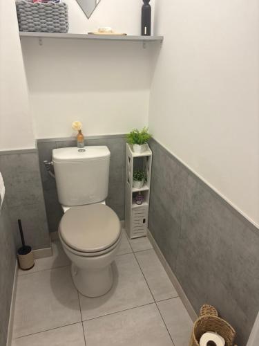 a bathroom with a white toilet in a room at L appart in Joué-lès-Tours