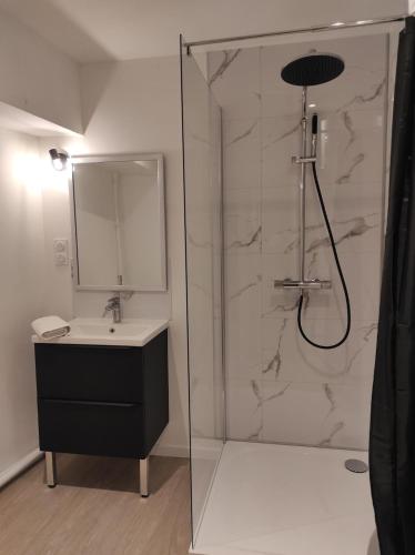 a bathroom with a shower and a sink at Le first République, gare centre ville in Bourgoin