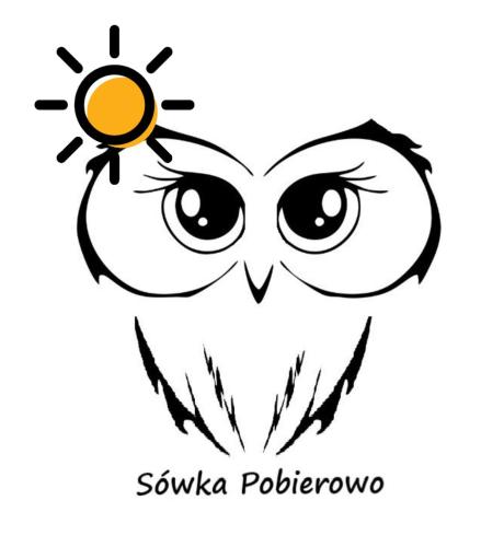 an illustration of an owl with the sun on its head at Dom Gościnny Sówka in Pobierowo