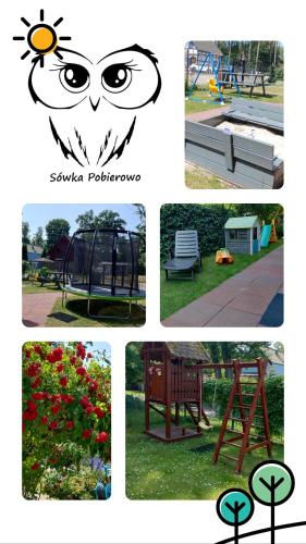 a collage of pictures of a park with a bench at Dom Gościnny Sówka in Pobierowo