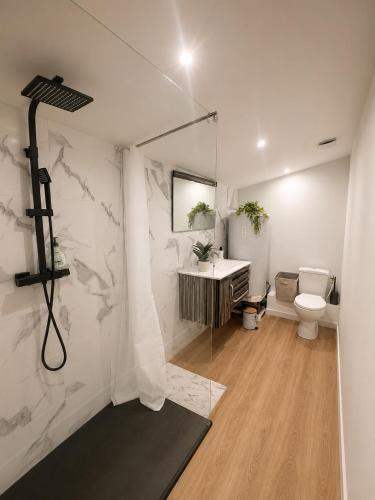 a bathroom with a sink and a toilet at Elégant Duplex in Béziers