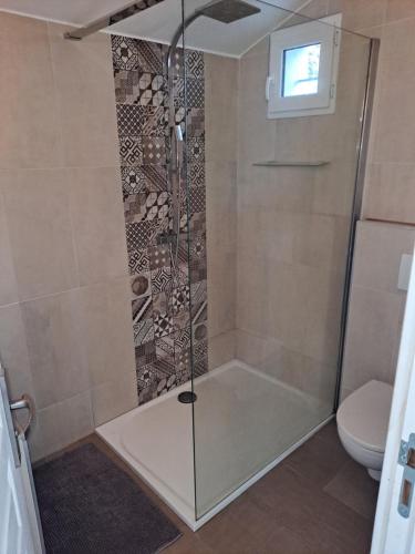 a shower with a glass door in a bathroom at BEAU STUDIO NEUF en provence in Pélissanne