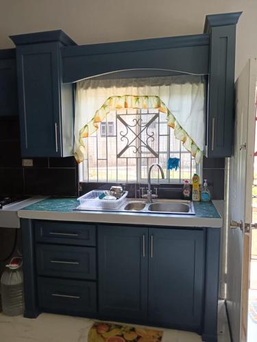 a kitchen with a sink and a window at 25 Spice in Port Antonio