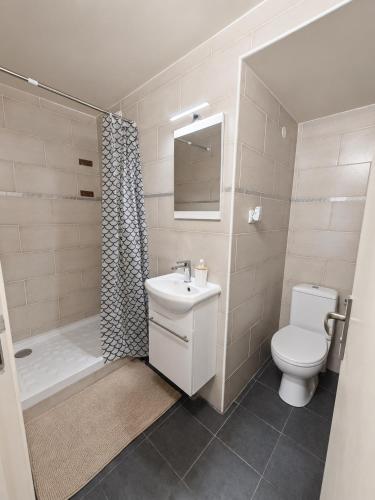 a bathroom with a toilet and a sink and a shower at Coconing sur Ivry-sur-seine Proche Paris in Ivry-sur-Seine