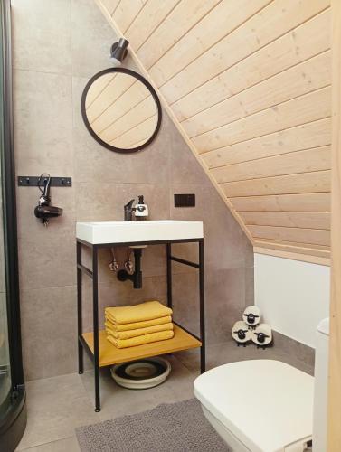 a bathroom with a sink and a mirror at Murań1 in Bukowina Tatrzańska
