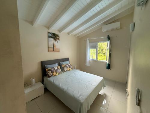 a bedroom with a white bed and a window at Chez Francis in Petit-Bourg
