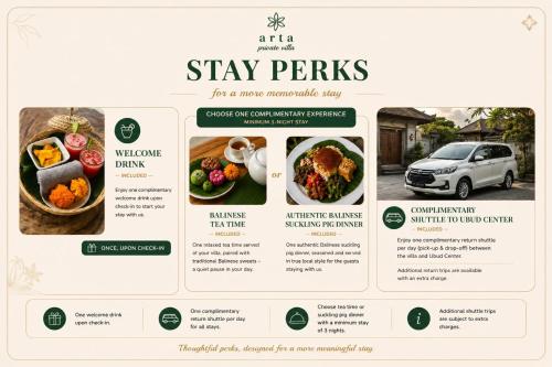 a screenshot of a website for a car rental at Arta Private Villa in Ubud