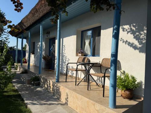 a house with a table and chairs on the porch at Casa lui Matei Murighiol#2 in Murighiol