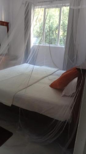 a hammock bed in a room with a window at S And K Holiday Stay in Beruwala