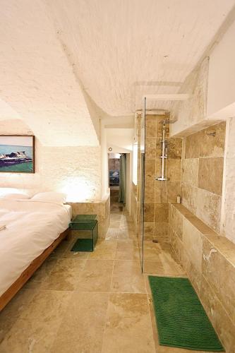 a master bedroom with a bed and a shower at Exceptional double house with Jacuzzi in Lille