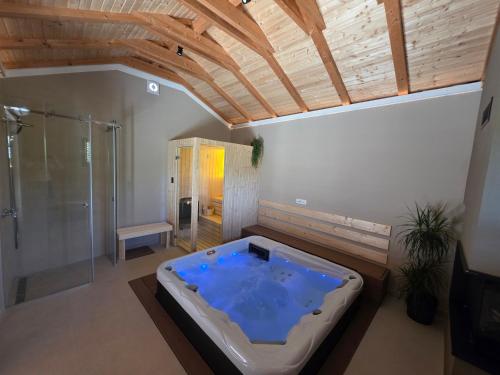 a large bathroom with a hot tub in a room at Villa Emma - luksuzna kuća s bazenom Wellness & SPA in Ražanac