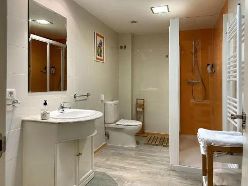 a bathroom with a white sink and a toilet at Casa Rural el Cedro in Abejar
