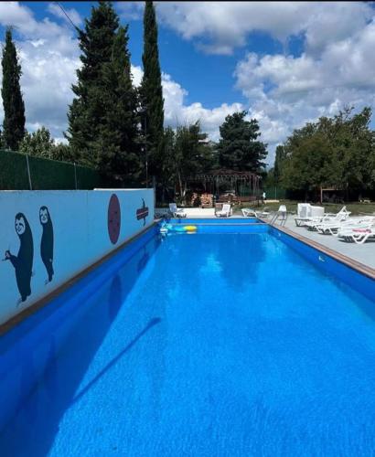 a large swimming pool with blue water at Bazaleti Lake Escape in Bazalet'i