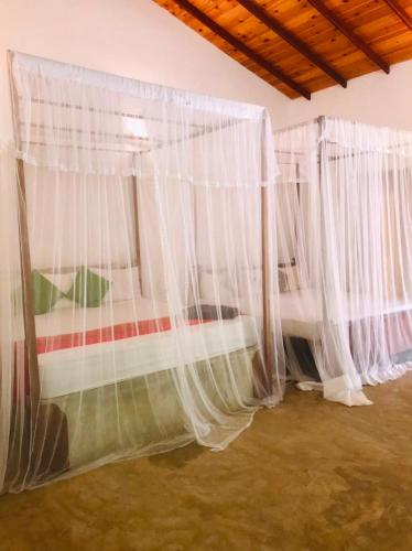 two beds with mosquito nets in a room at Villa Habarana in Habarana