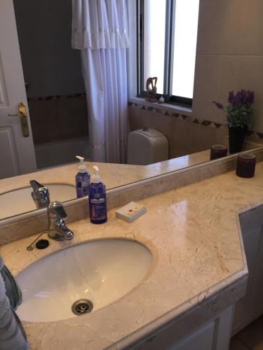 a bathroom counter with a sink and a mirror at Apartamento Edificio Genova in Viña del Mar