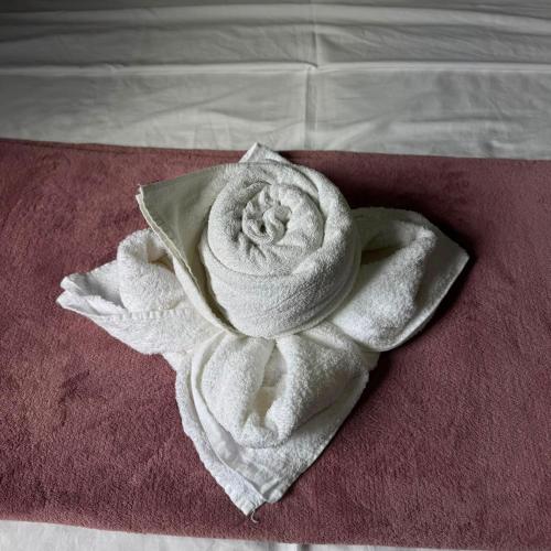 a white towel sitting on top of a bed at Hotel Borari in Alter do Chao