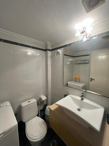 a bathroom with a white toilet and a sink at Paradise House in Lefkandi Chalkidas