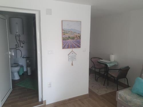 a hallway with a table and chairs in a room at Apartmani Zoka in Niš