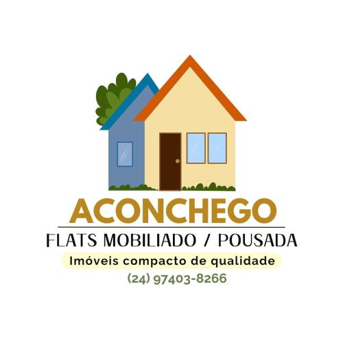 a house logo with the words aconcagua flats melilla hadado at Loft Moderno 3 in Volta Redonda