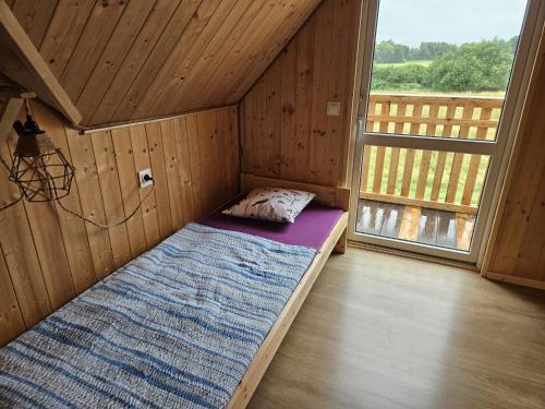 a bedroom with a bed in a room with a window at Przystań Vianneya in Giebułtów