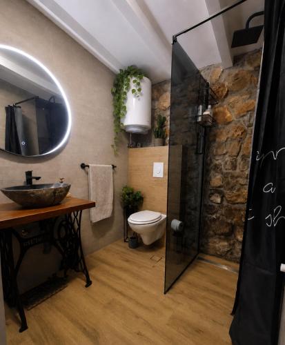 a bathroom with a shower and a toilet and a sink at Holiday House Pulina in Punat