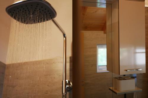 a shower with a shower head in a bathroom at Kuća za odmor Mate 