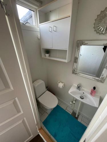 a small bathroom with a toilet and a sink at Family home in Greve