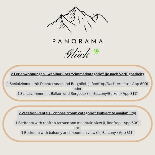 a menu for a restaurant with a picture of a mountain at Panorama-Glück I & III in Garmisch-Partenkirchen