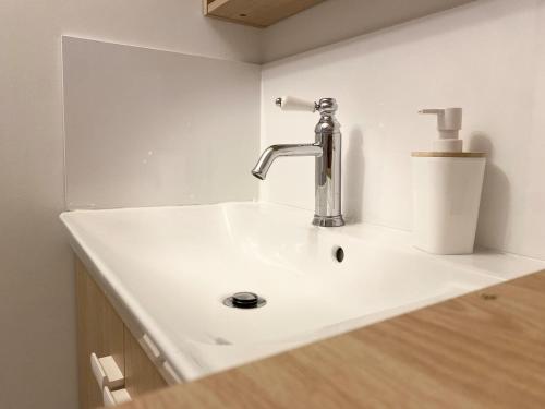 a bathroom sink with a faucet on top of it at Le Petit Canivet in Cerny