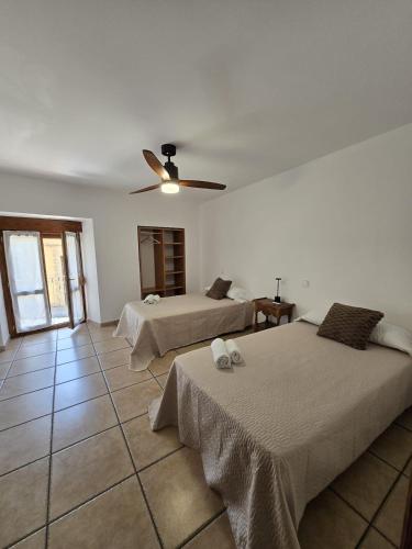 a bedroom with two beds and a ceiling fan at Apartamento Ioar in Los Arcos